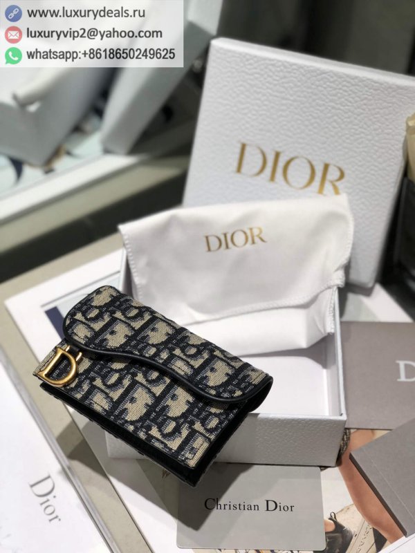 Dior Blue Oblique Print Saddle Flip Card Holder S5611CTZQ_M928