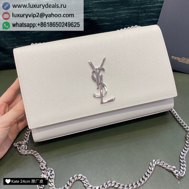 Saint Laurent YSL Kate 24cm Chain Bag 354021 White Silver Buckle