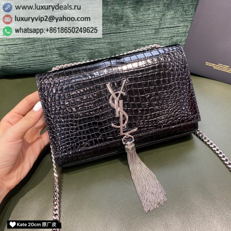 Saint Laurent YSL Kate 20 Bag 474366 black crocodile pattern silver buckle