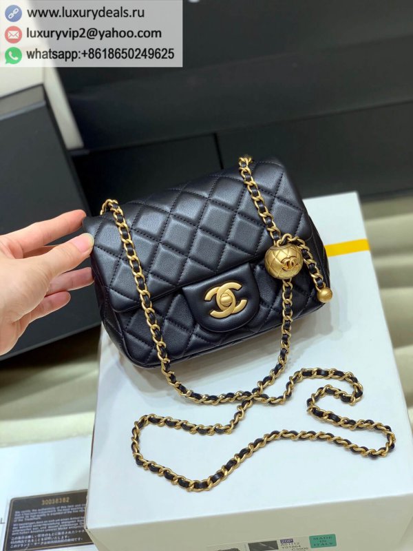Chanel Flap Bag Metal Ball Bag Gold Beads Square Fat Sheepskin AS1786