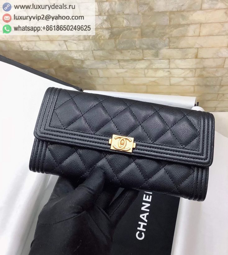 CHANEL Bi-fold Wallets A80286 Black / Gold Buckle