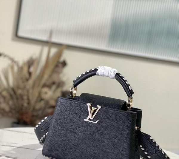 LV Replica Bags Hatucines M21121黑拼银织带27x18x9cm